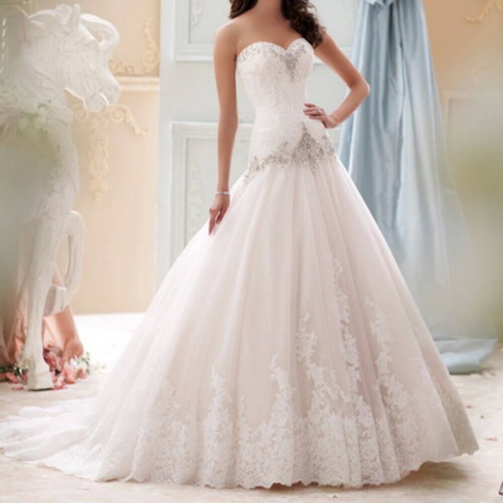 David Tutera Ivory Light Gold Embellished Strapless Wedding Gown